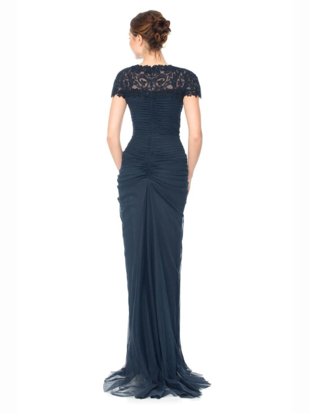 Tadashi Shoji Corded Lace and Draped Tulle Gown (Navy Blue) - Size 6 - Picture 13 of 13